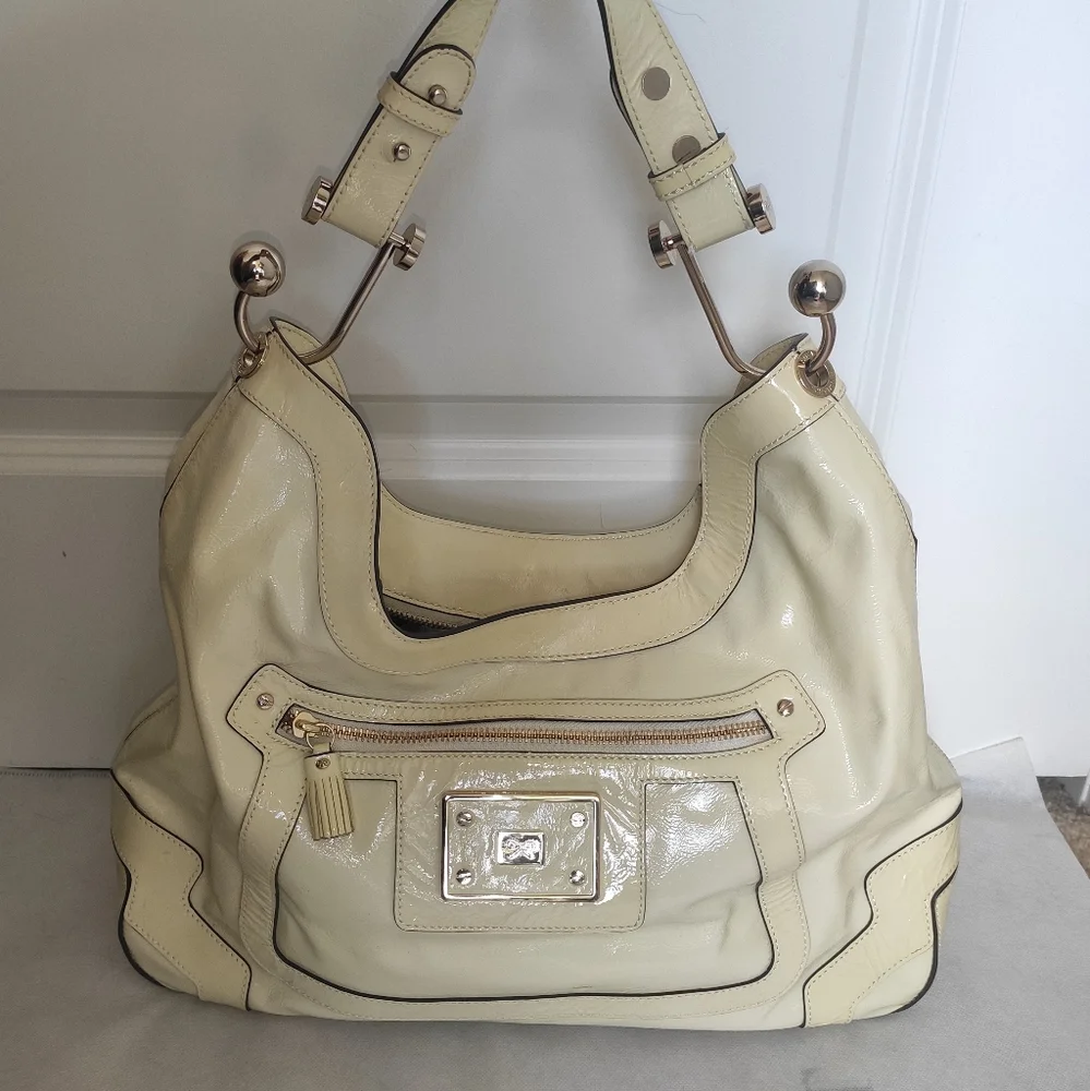 Anya Hindmarch Ivory Patent Leather Lautner Hobo